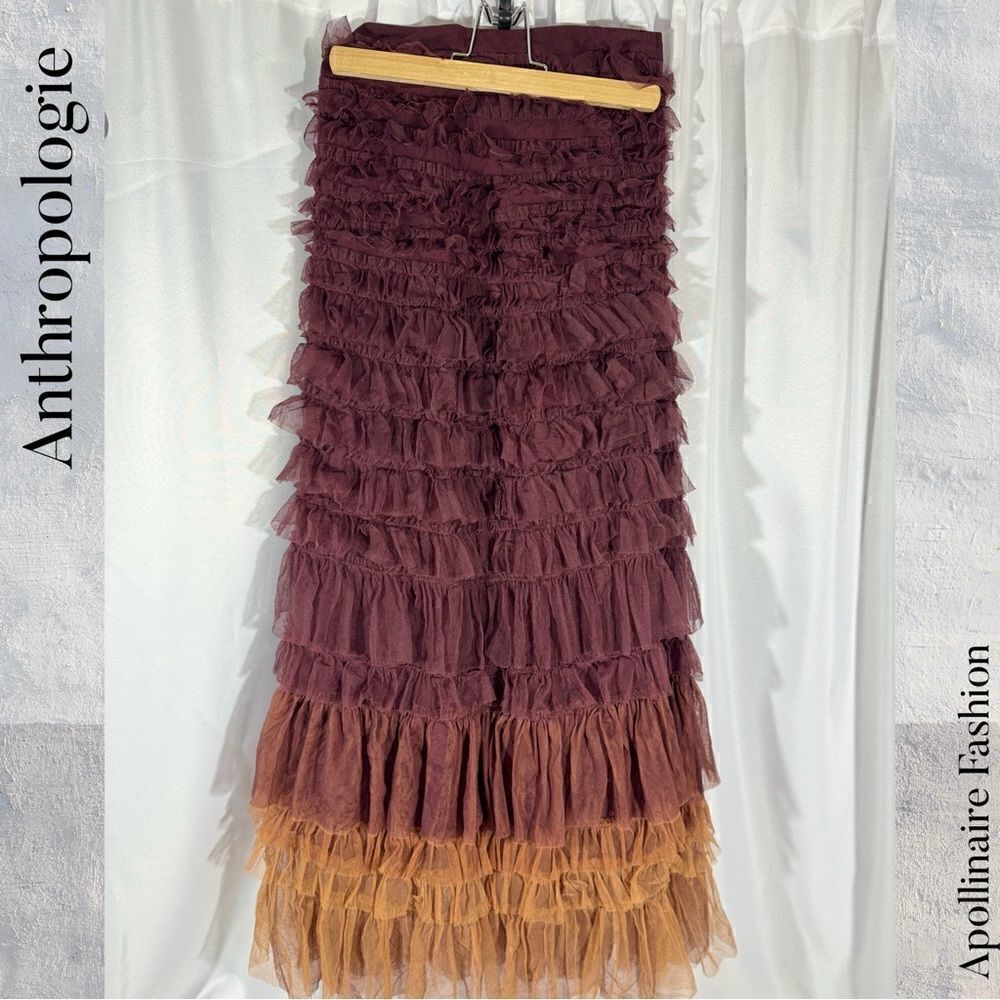 ANTHROPOLOGIE BY LET ME BE TIERED RUFFLED MAXI SKIRT IN WINE SIZE XS NWT